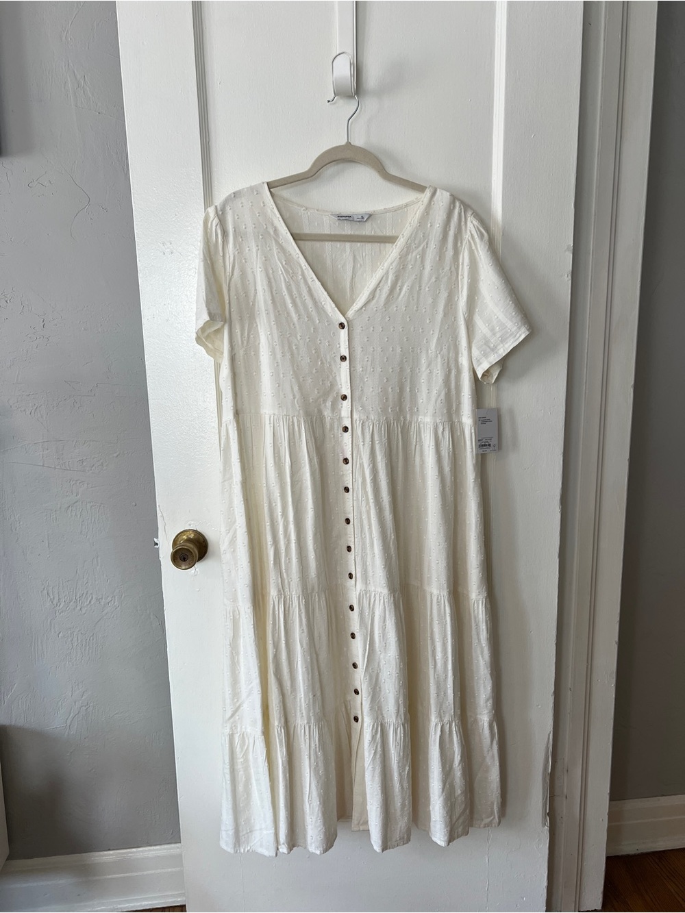 NWT Sonoma Button-Front Cream Midi Dress with V-Neck